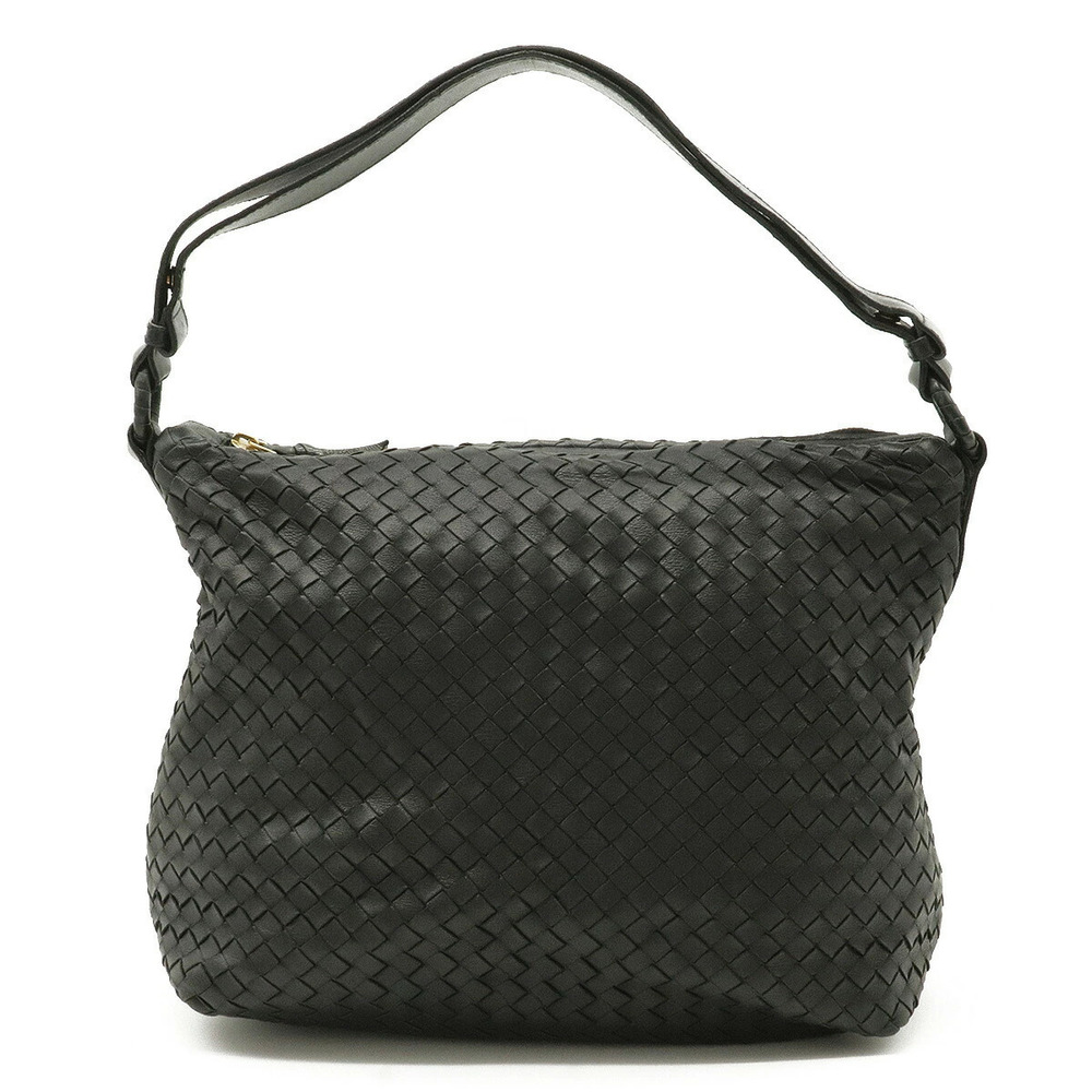 BOTTEGA VENETA Intrecciato Shoulder Bag Hobo Leather Black